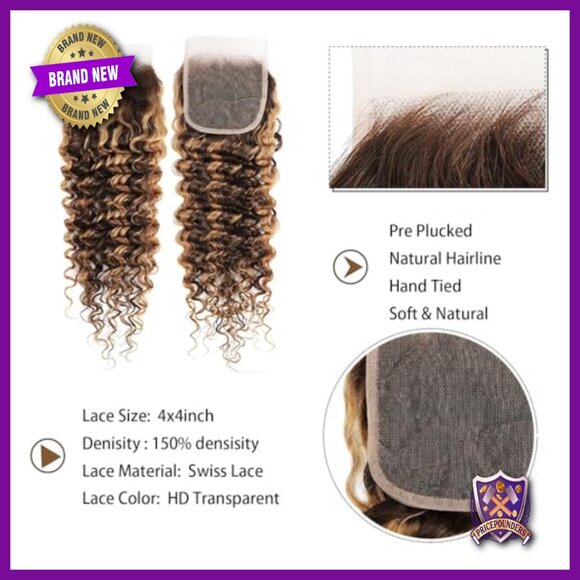 Deep Wave Human Hair Bundles with Lace Closure, 14-20+14 Inch Lengths main image 6